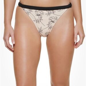 NWT Calvin Klein Logo Ring Printed Bikini Bottoms Women's M Cream Multi Pull On